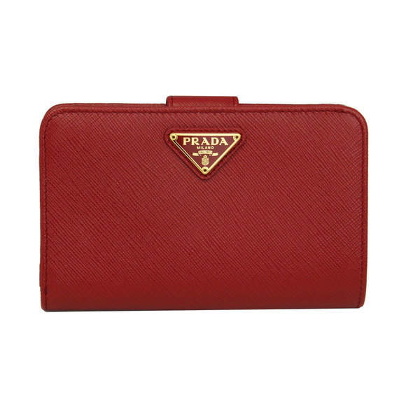Prada QHH TRIANG SAFFIANO Leather Wallet Red - Picture 1 of 4